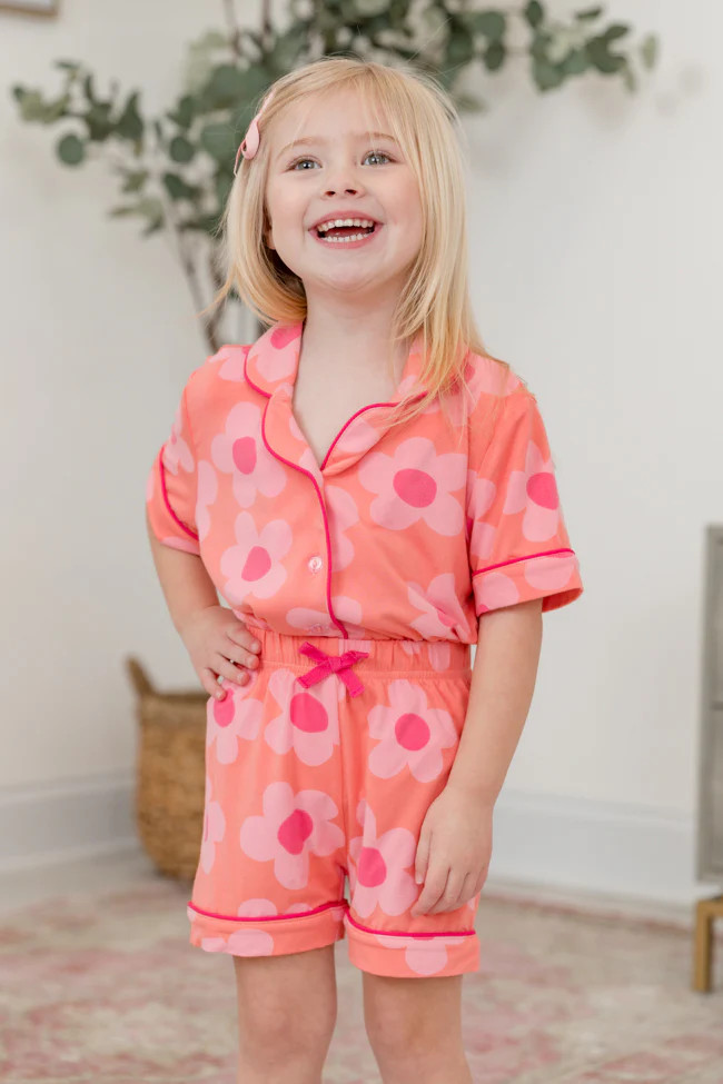 Kid's Good To Get Away Orange and Pink Floral Pajama Set SALE | Pink Lily