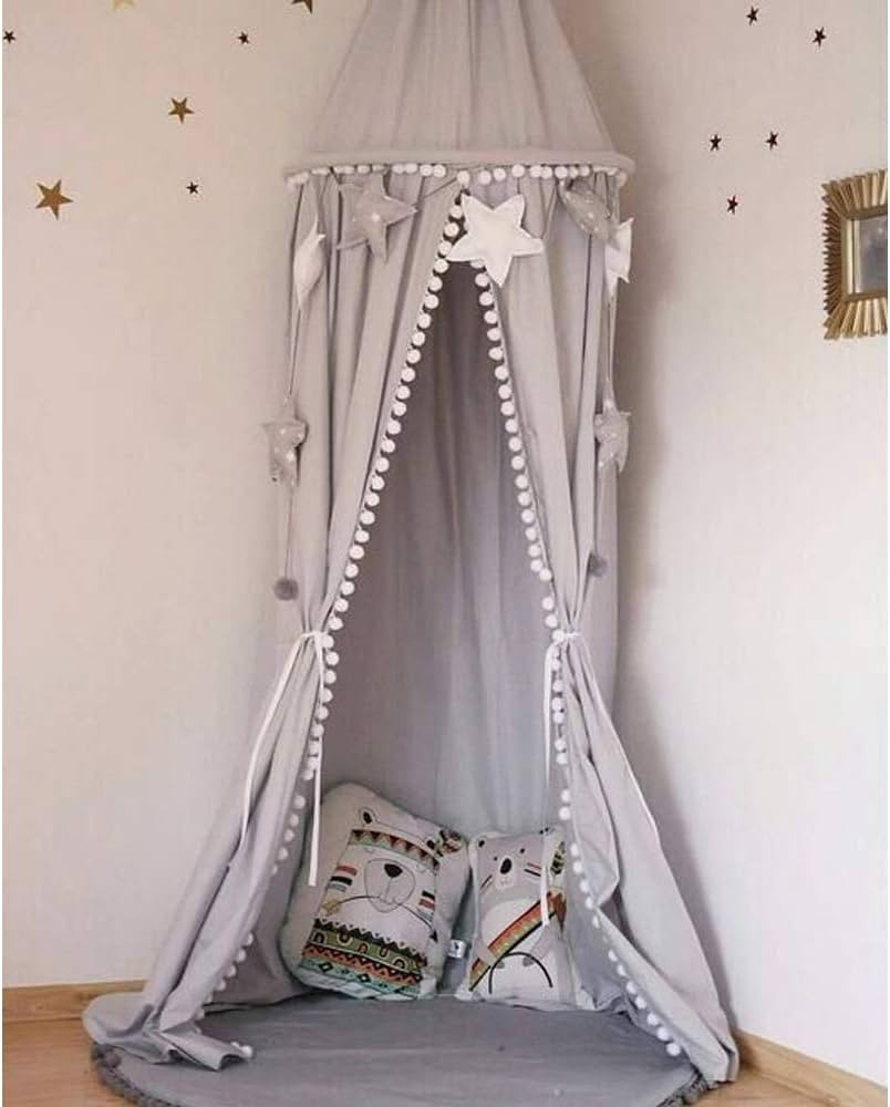 LOAOL Kids Bed Canopy with Pom Pom Cotton Canopy for Crib Baby Girl Netting Cover Canopy Crib Cur... | Amazon (US)