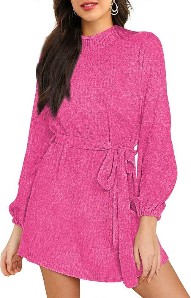 Chenille MINI Sweater dress Lantern Long Sleeve | Amazon (US)