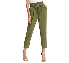 GRACE KARIN Women's Cropped Paper Bag Waist Pants with Pockets | Amazon (US)