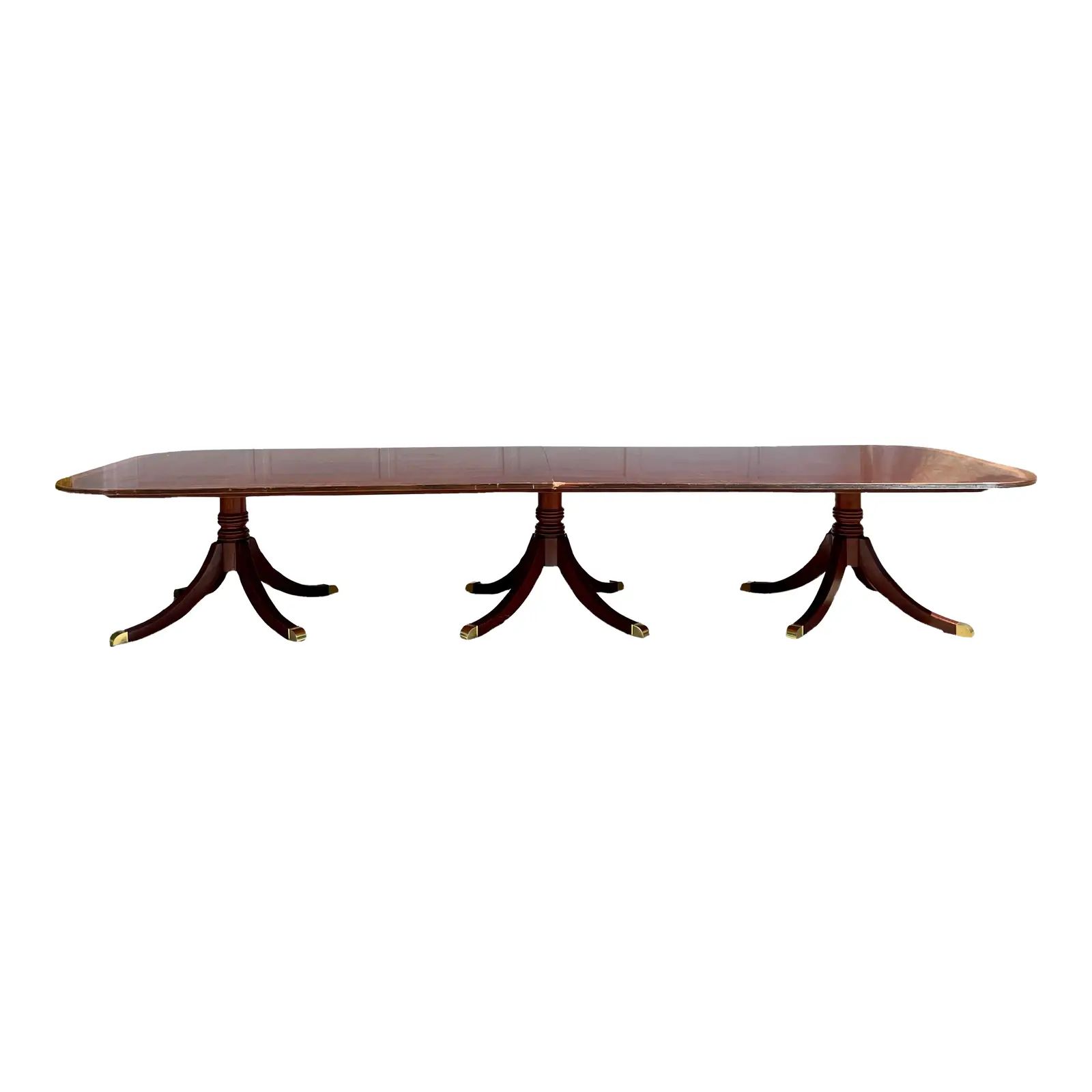 1980's Regency Bernhardt Triple Pedestal XL Dining Table | Chairish