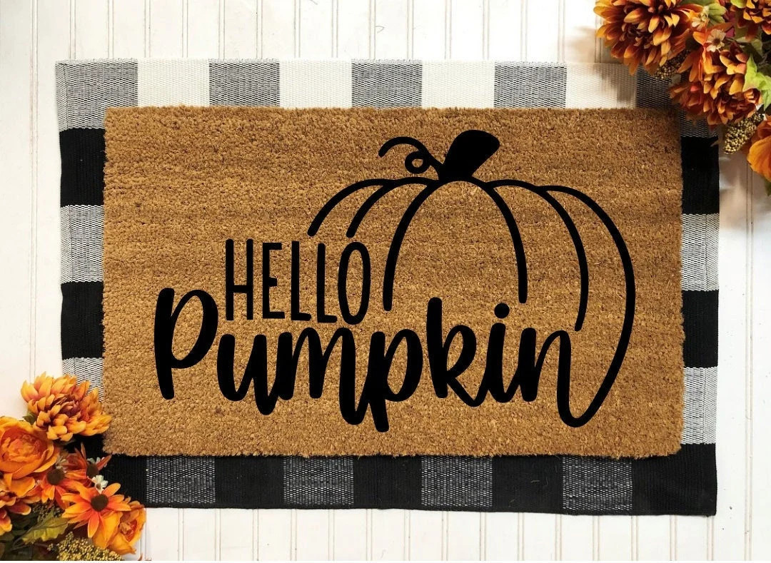 Hello Pumpkin, Hello Pumpkin Doormat, Pumpkin Doormat, Doormat, Fall Decor, Fall Door Mat, Thanks... | Etsy (US)