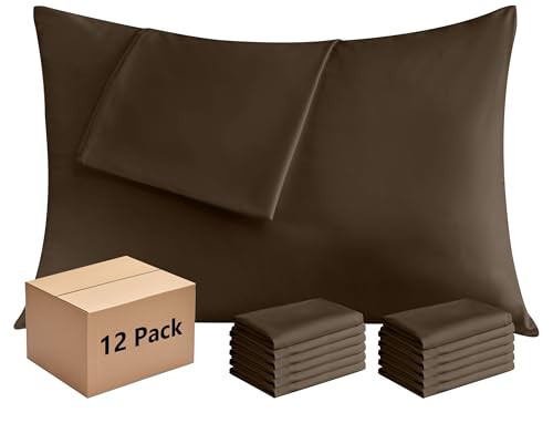 Pillowcases King 12 Pack, 20x36 Pillow Cases with Envelope Closure, Soft Plain Brushed Microfiber Covers Breathable Wrinkle-Resistant, Brown | Amazon (US)