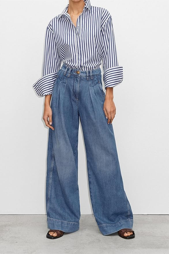 PLNOTME Women's High Waisted Wide Leg Jeans Baggy Mom Casual Denim Pants | Amazon (US)