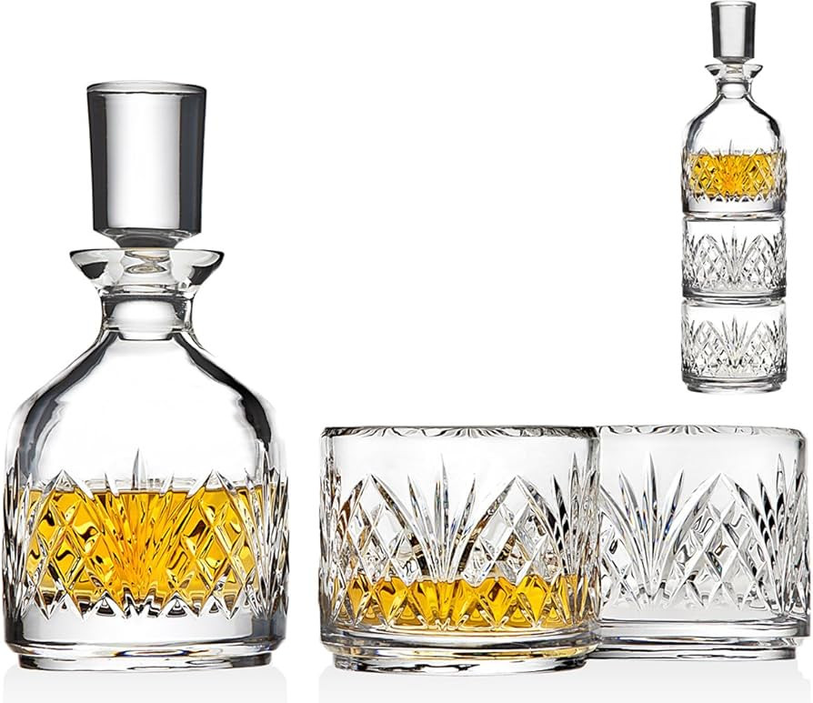 Godinger Stackable Whiskey Decanter and Whisky Glasses Dublin 3 pc set, for Liquor Scotch Bourbon... | Amazon (US)