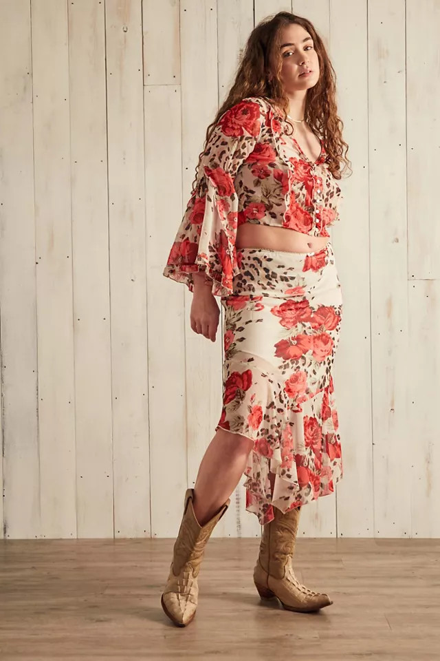 UO Flower Print Chiffon Midi Skirt | Urban Outfitters (US and RoW)