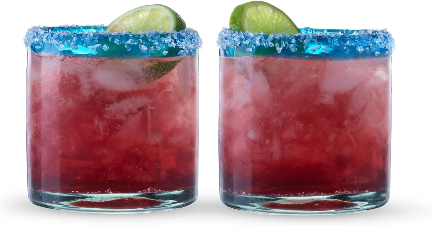 Primavera Mexican Drinking Glasses - Hand Blown Colored Glassware - Blue Rimmed Tumblers, 100% Re... | Amazon (US)