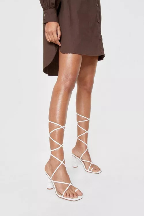 Faux Leather Lace Up Ball Heeled Mules | Nasty Gal (US)