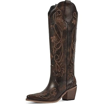 wetkiss Cowboy Boots for Women Knee High Cowgirl Boots, Western Boots with Floral Embroidered Poi... | Amazon (US)