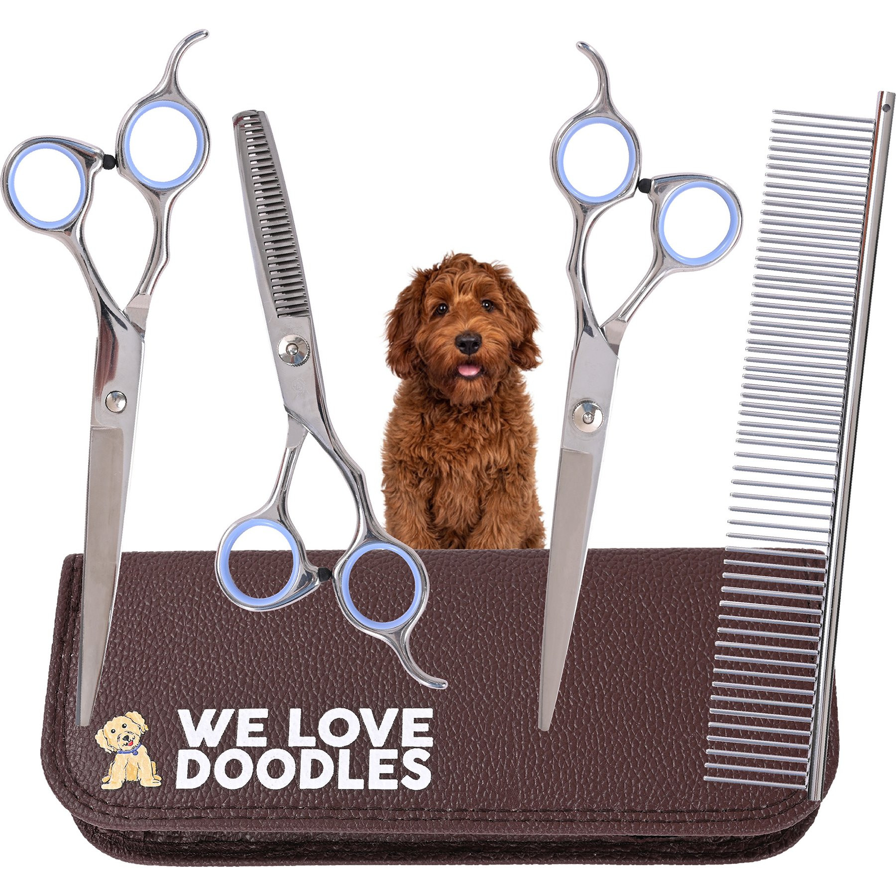 We Love Doodles Professional Grooming Stainless Steel 5 Piece Dog Shears & Comb Set, Silver | Chewy