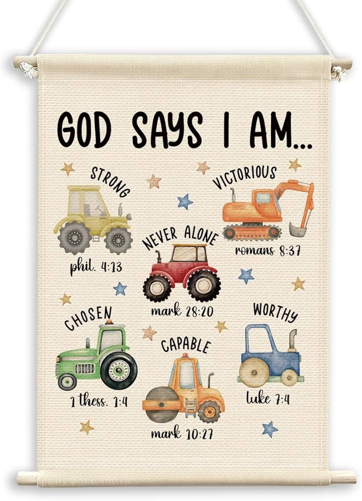 QWFFNBMU Christian Construction Nursery Baby Boys Room Wall Decor, Excavator Toddler Bible Verses... | Amazon (US)