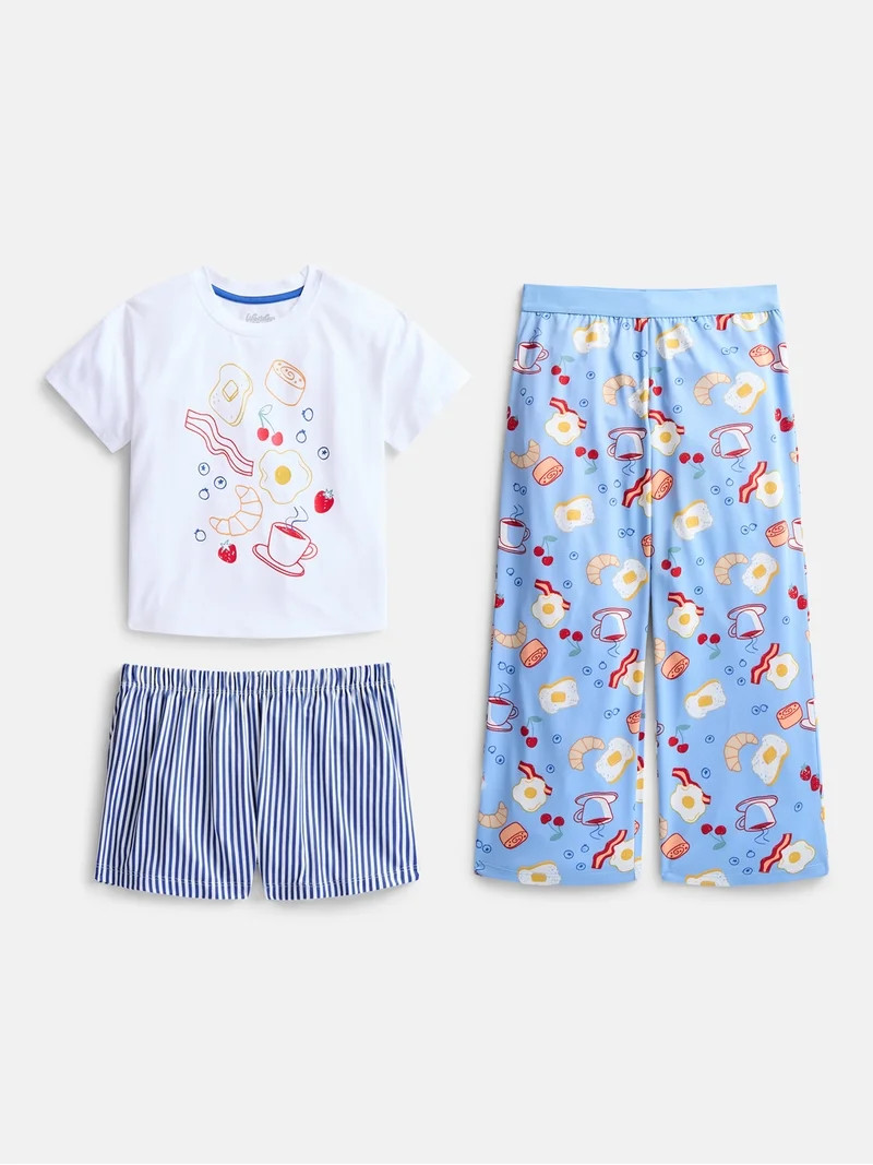 Wonder Nation Girls Graphic Tee with Shorts and Pants Pajama Set, 3 Piece, Sizes 4-18 | Walmart (US)