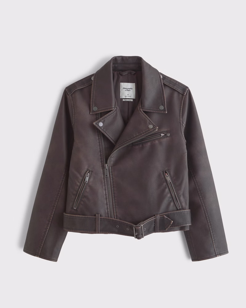 Distressed Vegan Leather Biker Jacket | Abercrombie & Fitch (US)