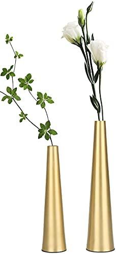 Vixdonos 10.5/8.5 inch Gold Metal Vase Small Flower Vase Set of 2 Taper Vase for Wedding Table Ce... | Amazon (US)