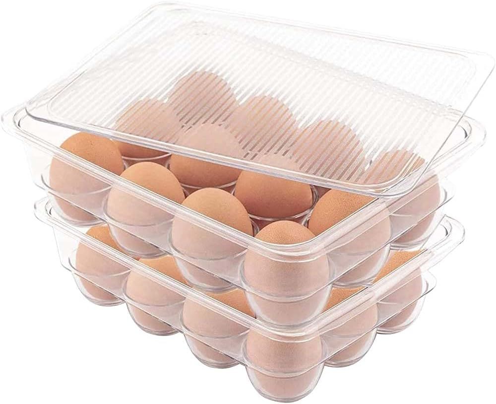 Jinamart (Set of 2) Egg Holder for Fridge 24 Eggs Stackable Plastic Eggs Organizer with Lid Egg S... | Amazon (CA)