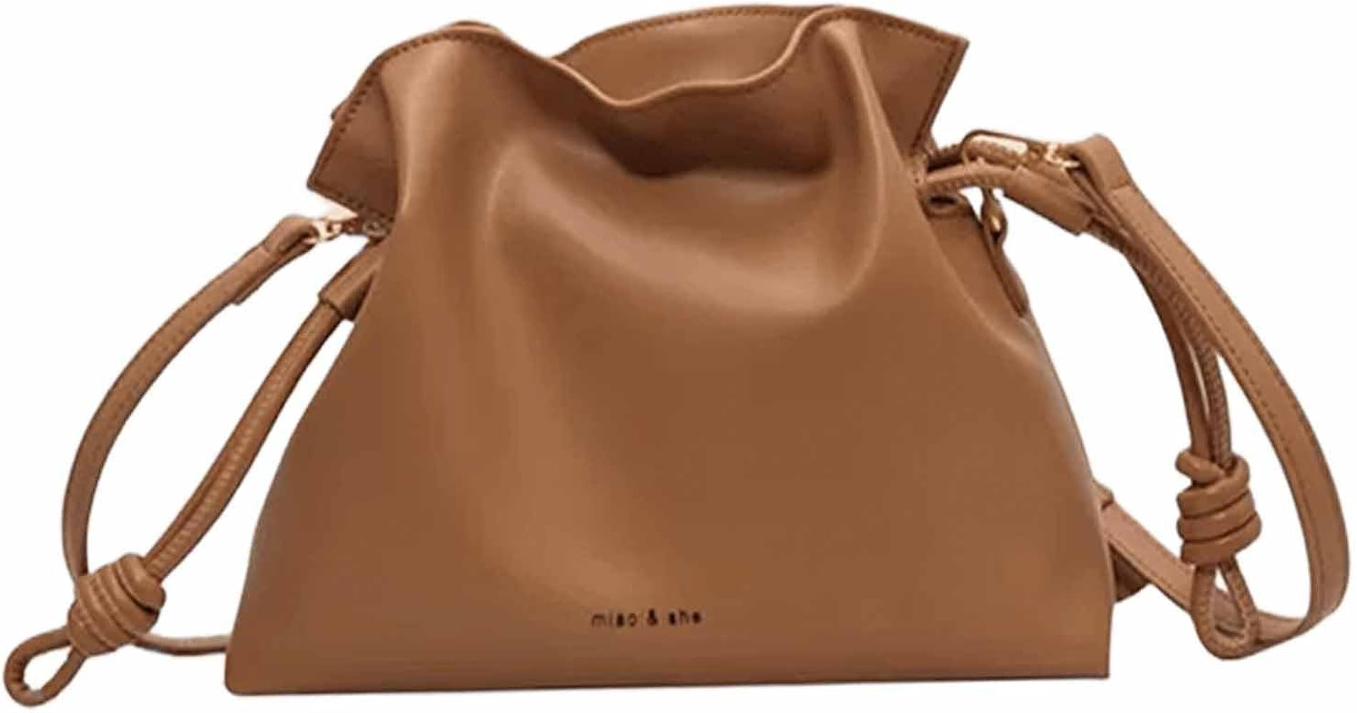 Ladies' fashionable minimalist bag, drawstring bucket bag, single shoulder crossbody bag, pleated... | Amazon (US)