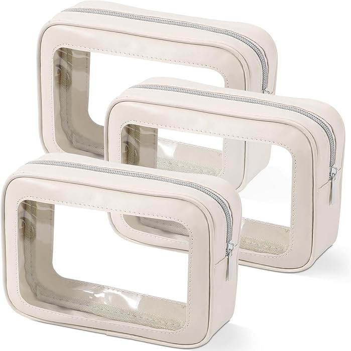 3PCS Clear Toiletry Bag,TSA Approved Travel Makeup Pouch with Zipper for Cosmetics and Toiletries... | Amazon (US)