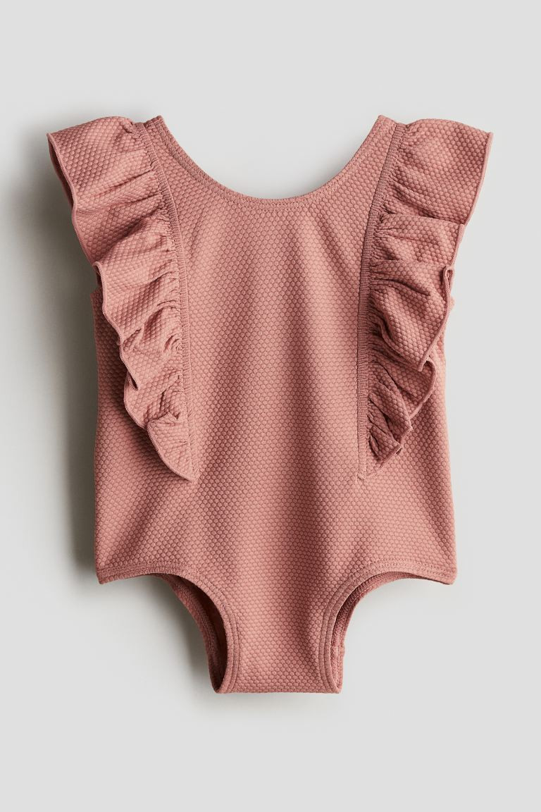 Flounce-trimmed swimsuit - Round neck - Sleeveless - Dusty pink - Kids | H&M GB | H&M (UK, MY, IN, SG, PH, TW, HK)