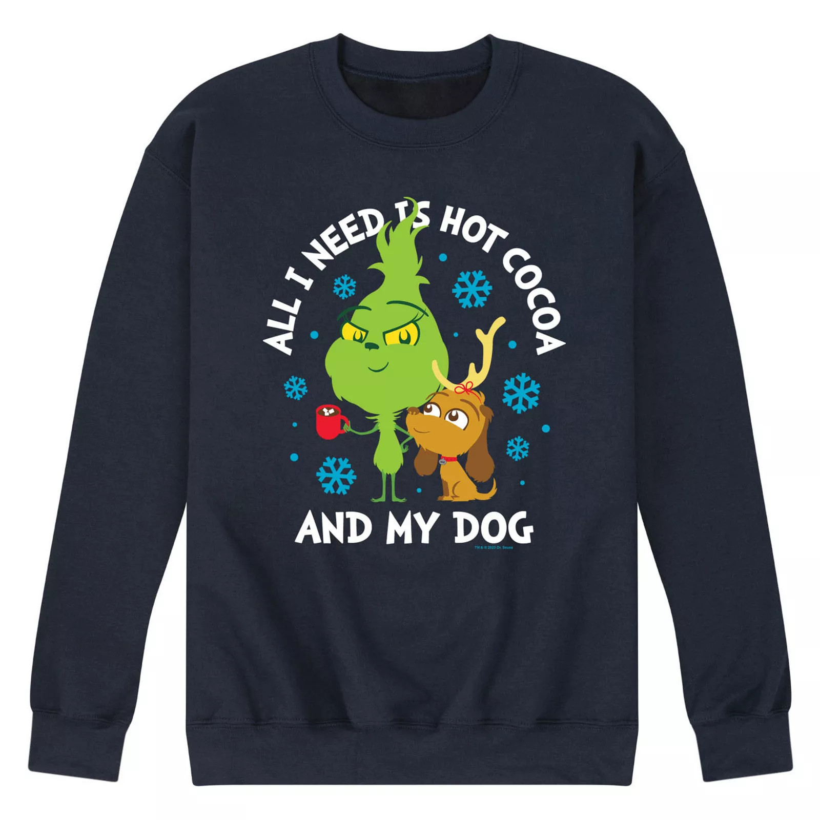 Men's Dr. Seuss The Grinch Hot Cocoa And My Dog Fleece Sweatshirt, Size: Medium, Blue | Kohl's