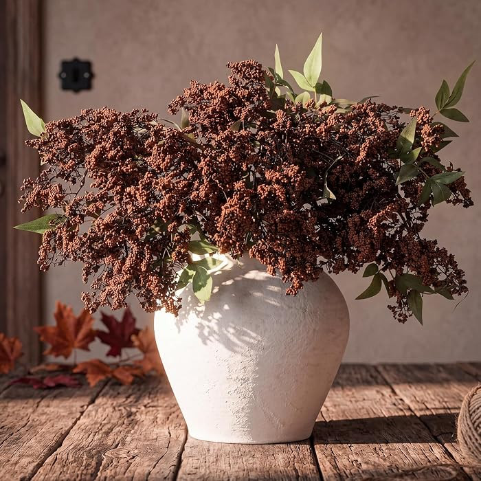 3 Pcs 43 Inch Dark Brown Berry Stem for Vase Fall Artificial Faux Sedum Berry Stem Autumn Realist... | Amazon (US)