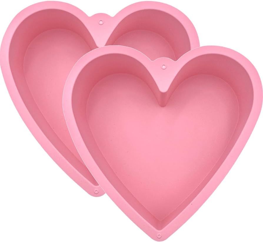 Dootafy 2 Pack Silicone Heart Shaped Cake Pans, 9 Inch Nonstick Heart Cake Mold for Baking, Chees... | Amazon (US)