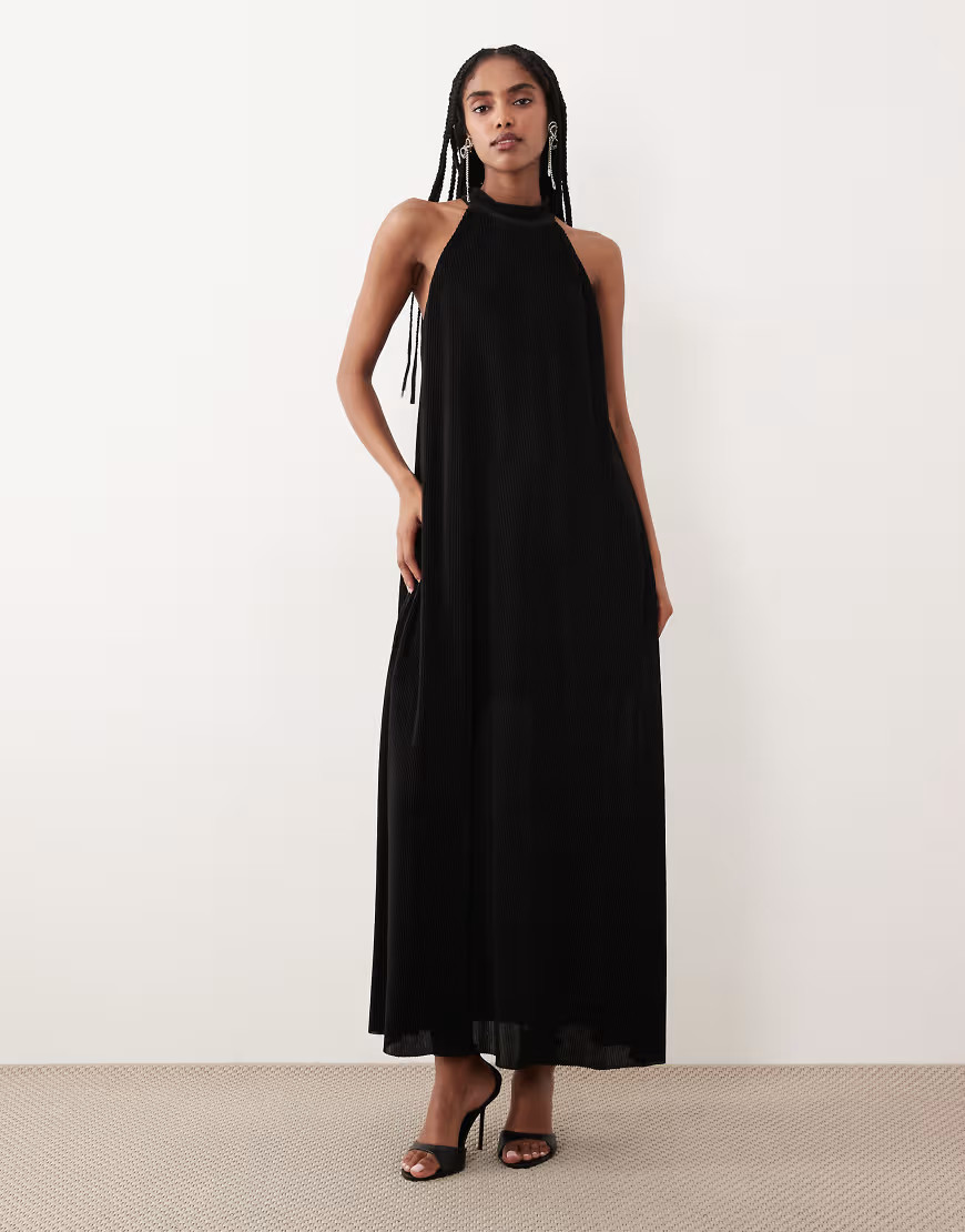 Gina Tricot halterneck flowy maxi dress in black | ASOS (Global)