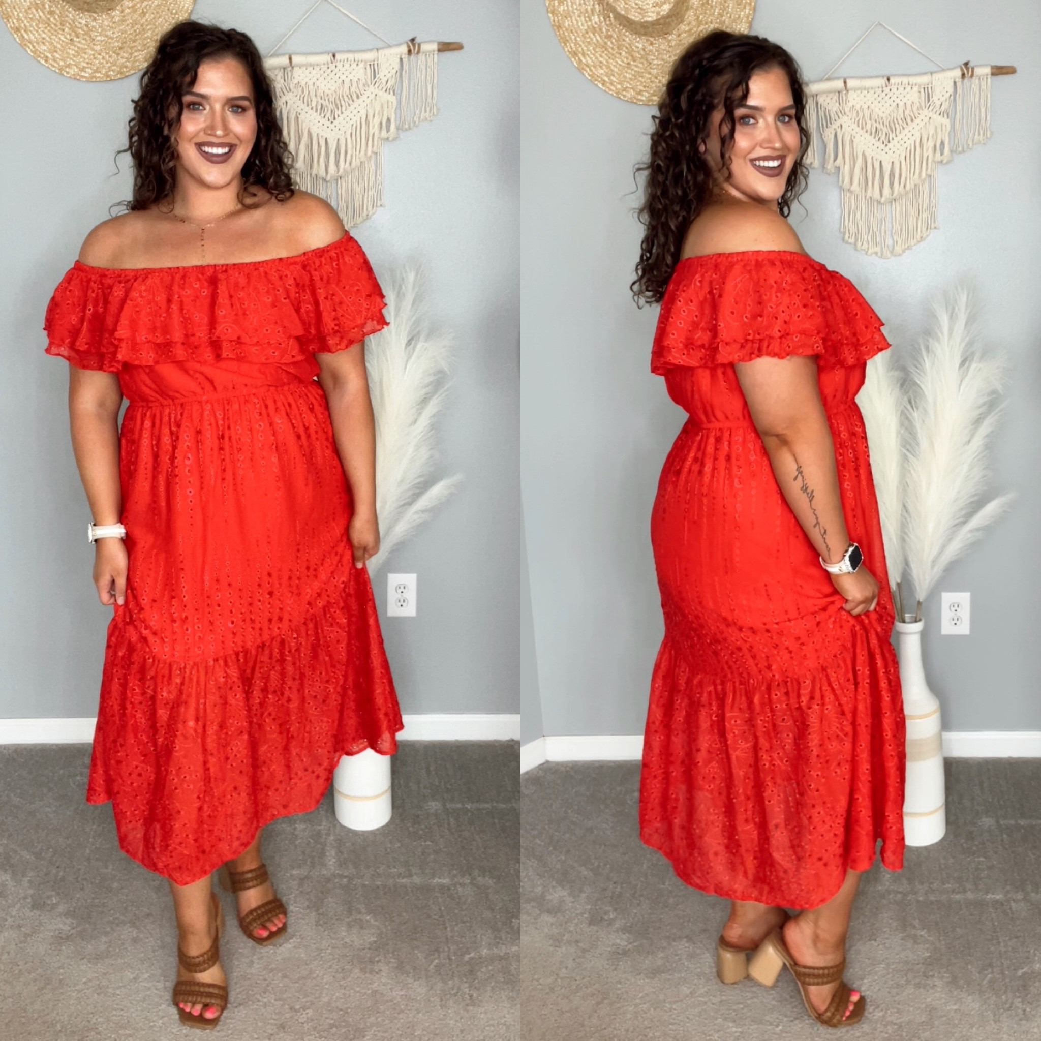 Midsize summer dress outfit inspo 🌹❤️🍒 
Midi eyelet off the shoulder dress 
Size: L 
Purple set from reel: L
#midsizeoutfits #ootd #reddress #styleinspo #affordablefashion #vacationoutfits #resortwear #heels 

#LTKcurves #LTKstyletip #LTKSeasonal