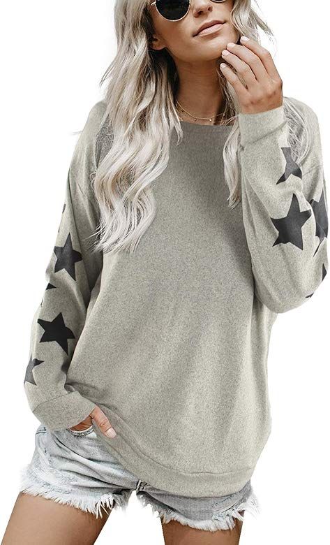 Womens Knit Pullover Sweaters Crewneck Long Sleeve Star Print Lightweight Cute Top | Amazon (US)