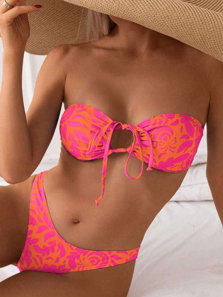 SHEIN Swim Allover Print Bandeau Bikini Swimwear Set | SHEIN