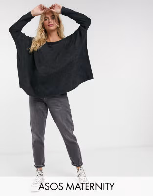 ASOS DESIGN Maternity slouchy top with batwing sleeve in washed black | ASOS (Global)