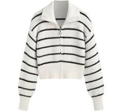 CIDER Cropped Cardigan for Women Zip Polo Womens Cardigan V Neck Rib Cuff Long Sleeve Casual Tops... | Amazon (US)