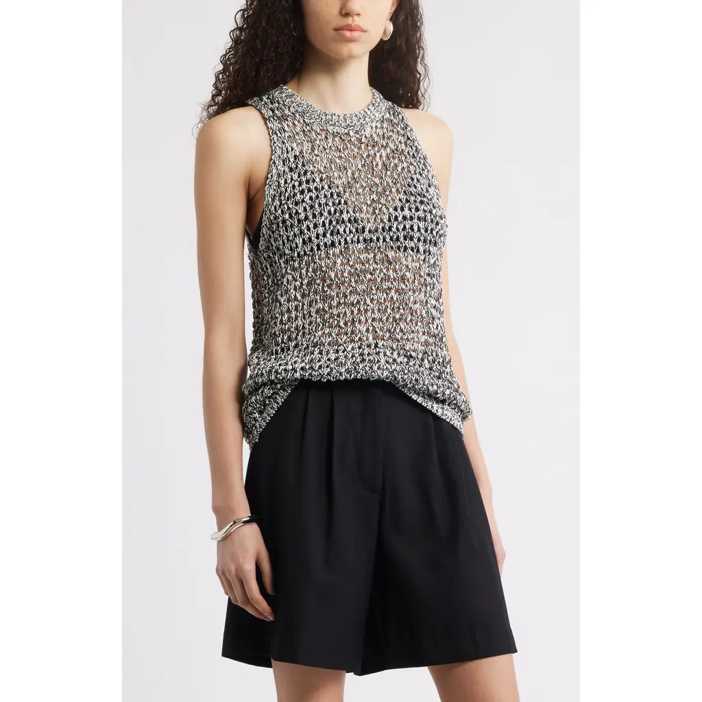 Nordstrom Open Knit Sleeveless Sweater in Ivory Tofu-Black Marl at Nordstrom, Size Xx-Large | Nordstrom