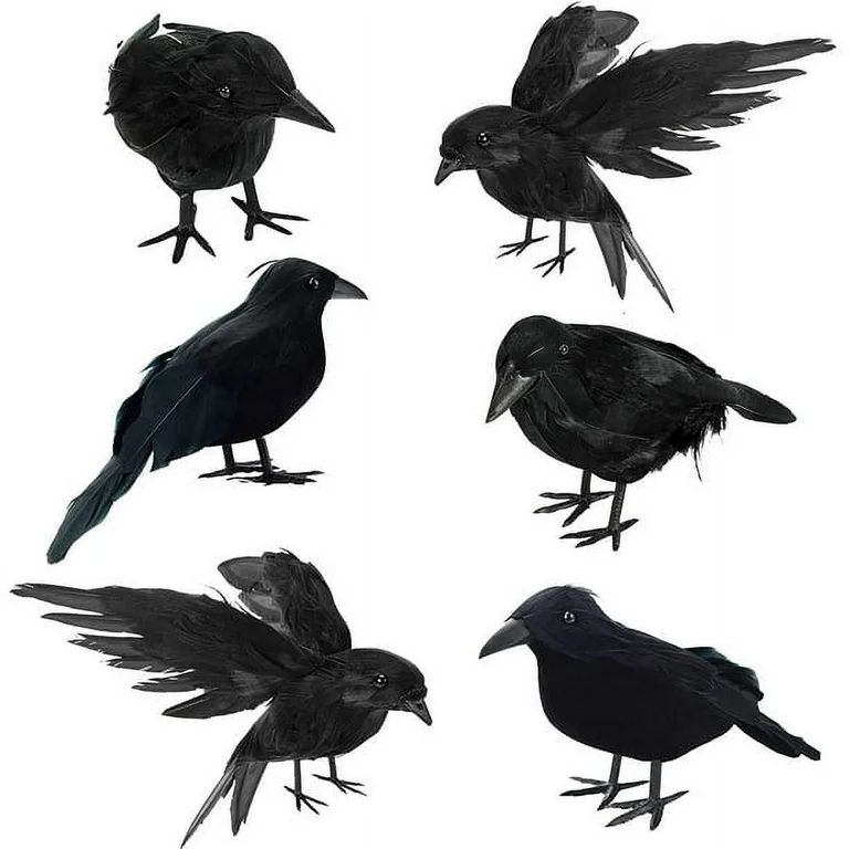 Susenc 6 Pcs Halloween Black Crows Feathered Crows Realistic Looking Ravens Large Handmade Black ... | Walmart (US)