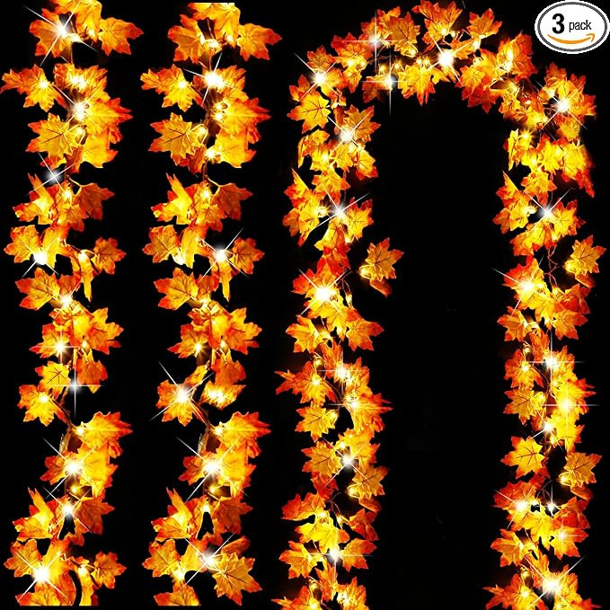 Timer&3 Pack Halloween Fall Decor Fall Garland with Pumpkin Lights 60LED | Amazon (US)