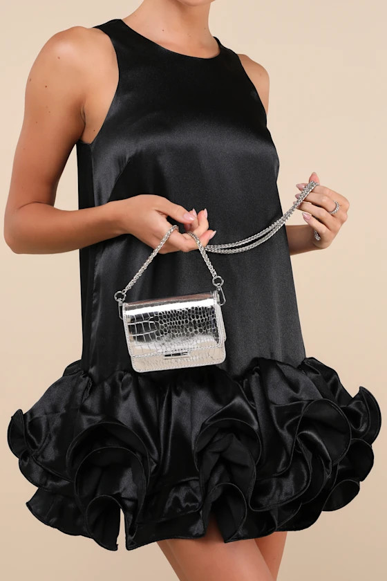 Impactful Shine Silver Croc-Embossed Mini Crossbody Bag | Lulus