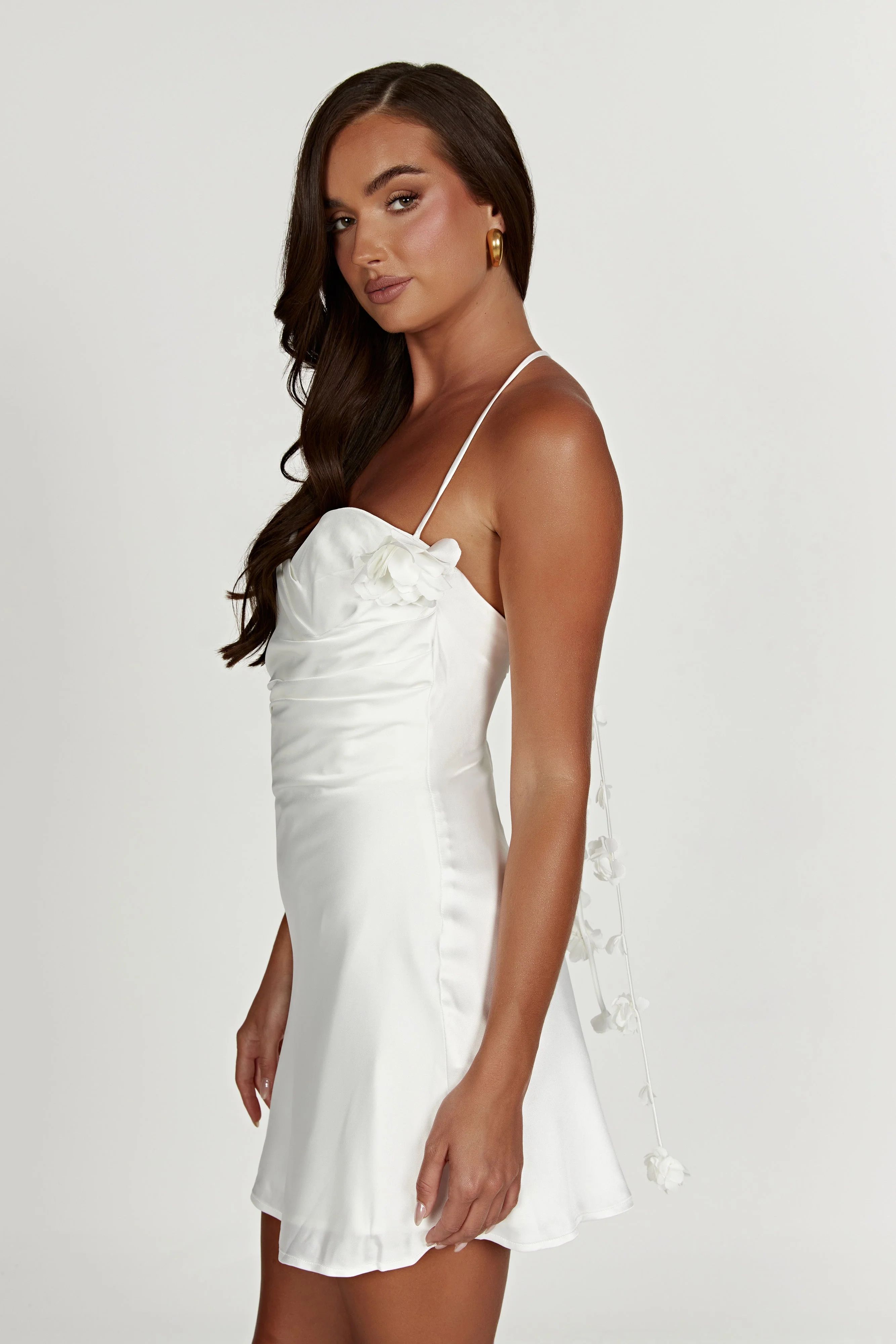 Otillie Rose Halter Mini Dress - White | MESHKI US