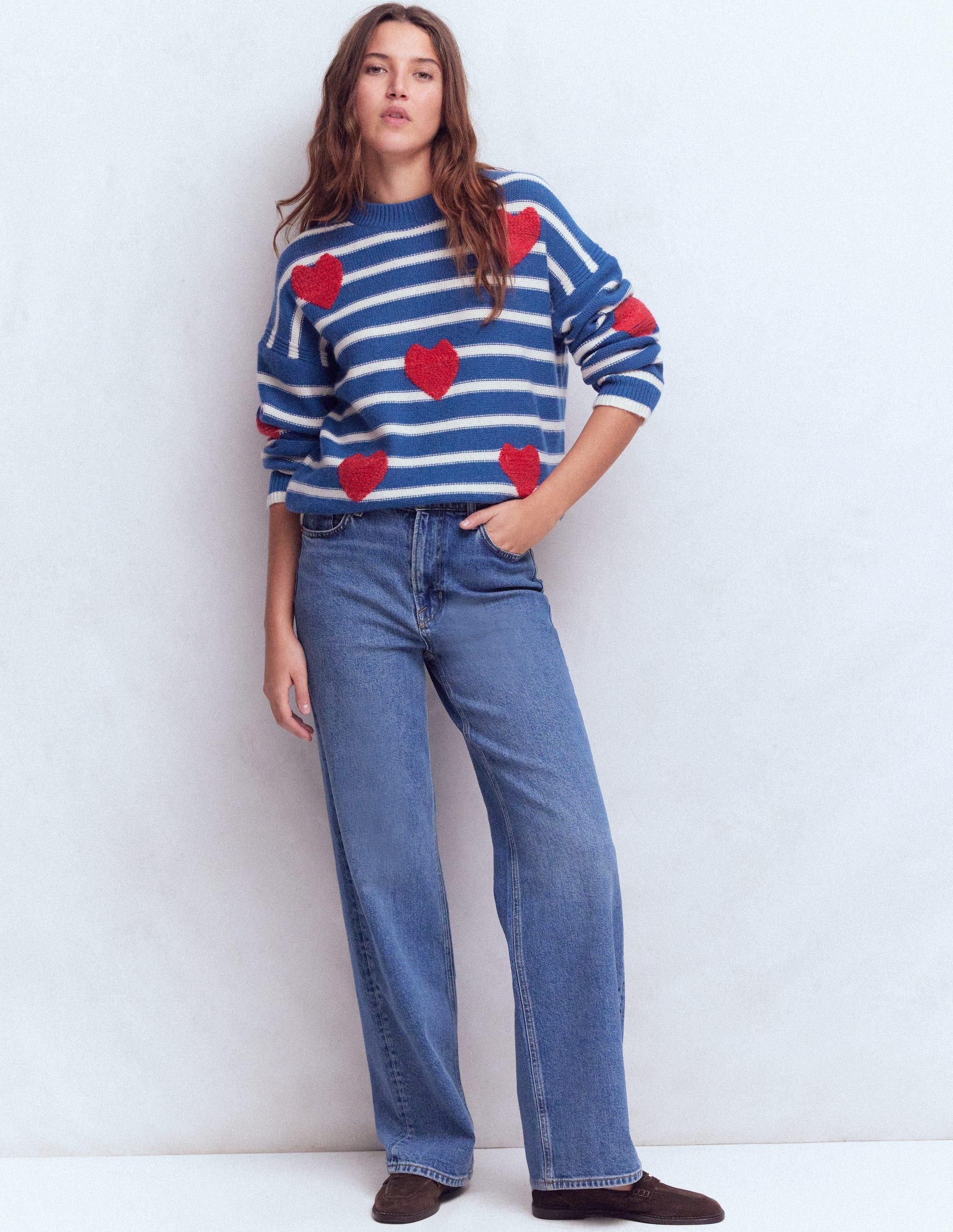 Isa Embroidered Sweater-Delft Blue Hearts | Boden (US)