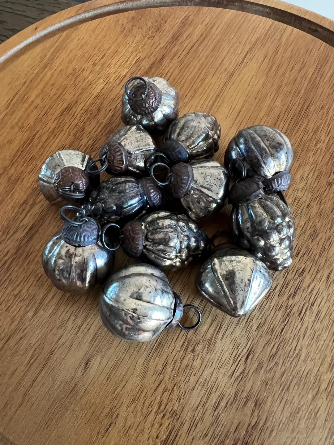 Silver Mercury Glass Kugel Style Round Ribbed Nubbed Hanging Ornaments Set of 12 - Etsy Canada | Etsy (US)