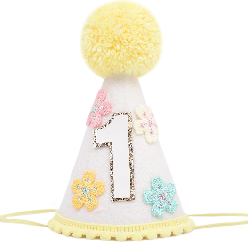 WAUAO Colorful Flower 1st Birthday Cone Hat for Girls - Cute & Adorable Floral Crown, First Birth... | Amazon (US)