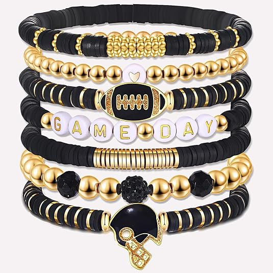 Game Day Bracelets for Women Football Bracelets Red Black Blue Clay Beaded Stretch Bracelets Stac... | Amazon (US)