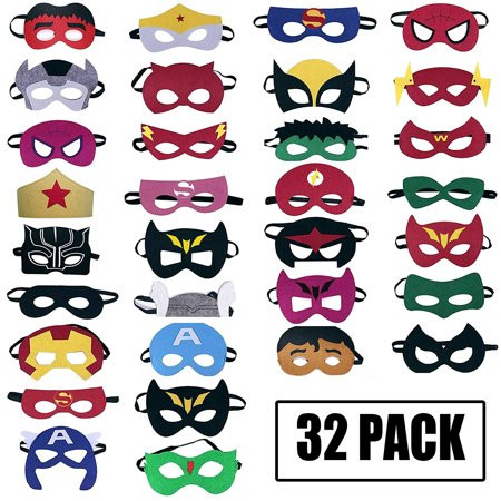 Reactionnx Superhero Masks Party Favors for Kid (32 Packs) Felt and Elastic - Superheroes Birthday P | Walmart (US)