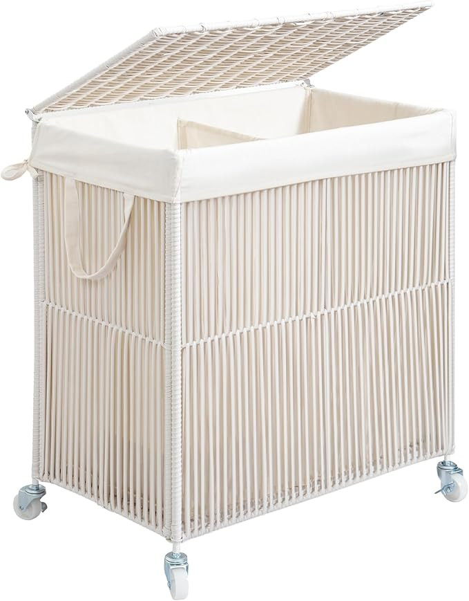 WOWLIVE Laundry Hamper with Wheels, Handwoven Rolling Laundry Basket with Lid, Clothes Hamper wit... | Amazon (US)
