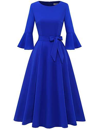 Women's Dresses for Graduation Wedding Guest Vintage, Wedding Guest Cocktail Formal Vintage Evening Swing Dress, RoyalBlue S | Amazon (US)