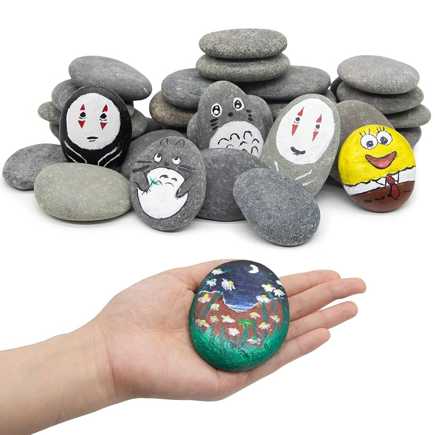40 Pcs Large Rocks for Painting 25pcs 2-3” & 15pcs 3-4” River Rocks for Painting Natural Flat... | Amazon (US)