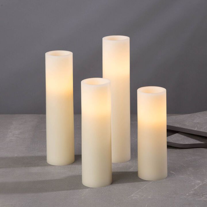 Olivia Slim Ivory Flat-Top Pillar Candles, Set of Four | Lights.com