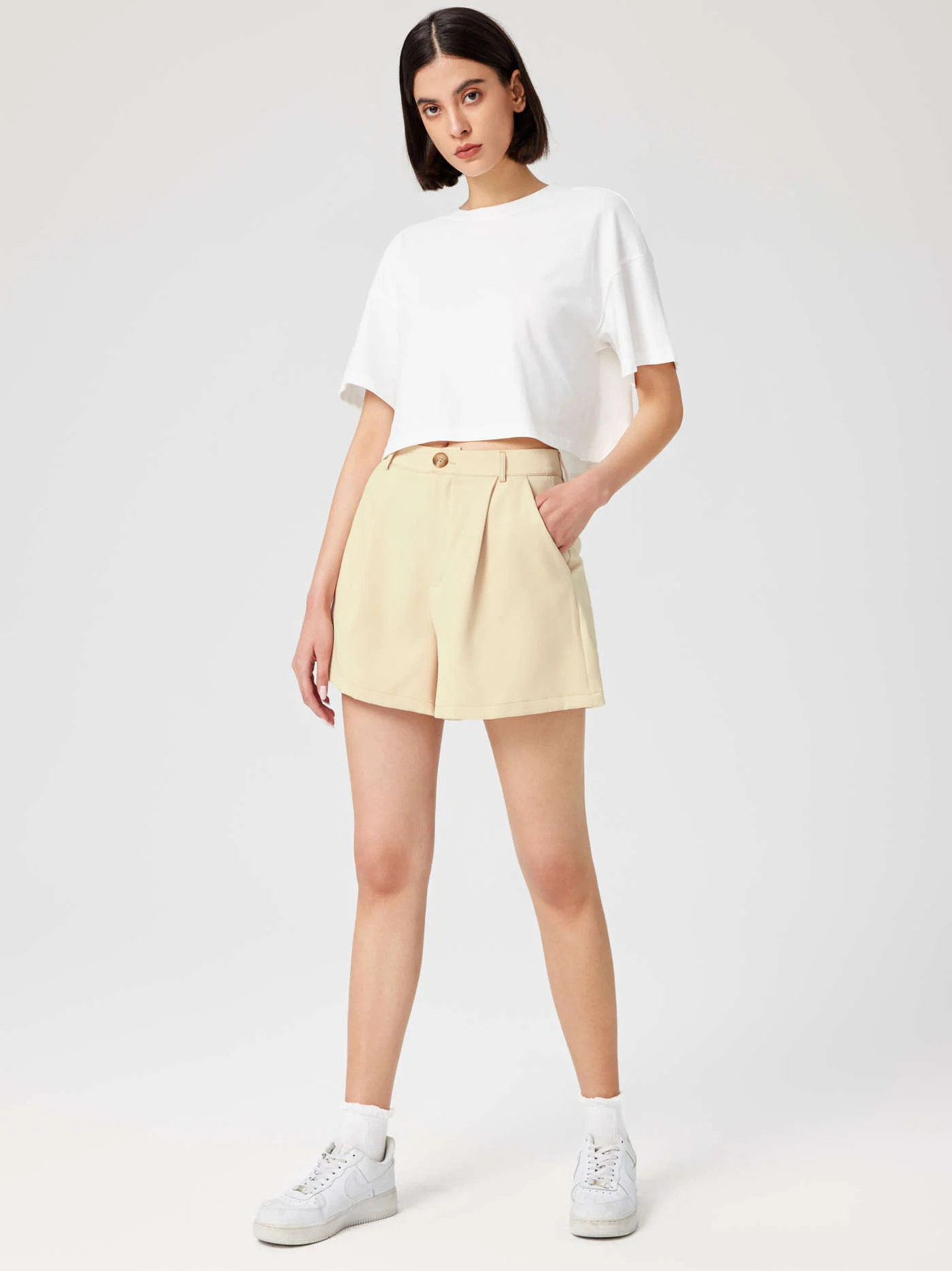 Woven Mid Rise Trouser Shorts  For Daily Casual | Cider