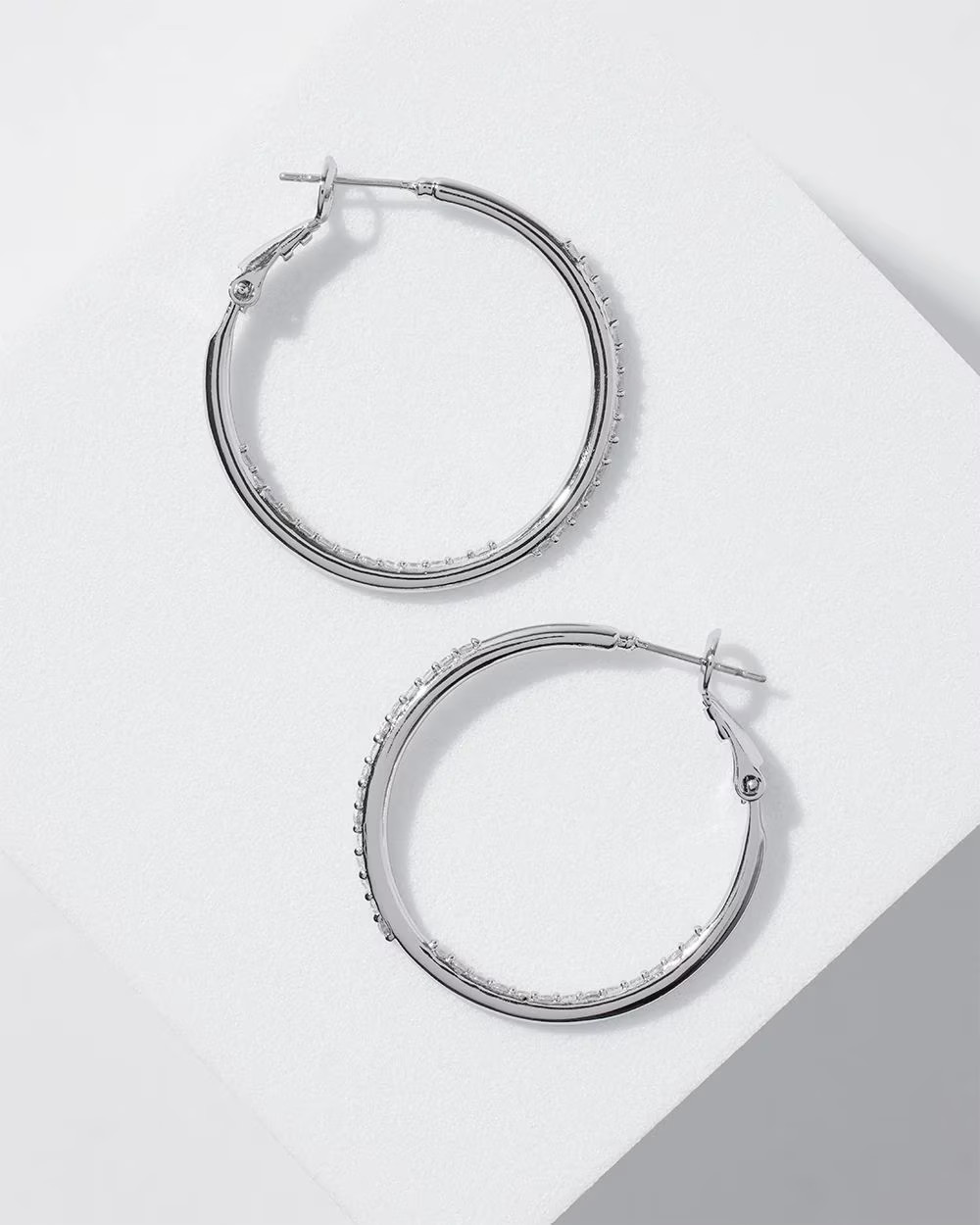 Silver Small Pave Hoop Earrings | White House Black Market
