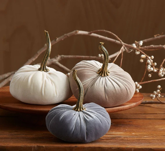 Velvet Pumpkins set of 3, Fall wedding centerpiece, modern rustic farmhouse decor, mantle decor, Tha | Etsy (US)