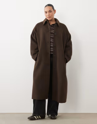 ASOS DESIGN Curve longline car coat with wool in deep chocolate | ASOS (Global)
