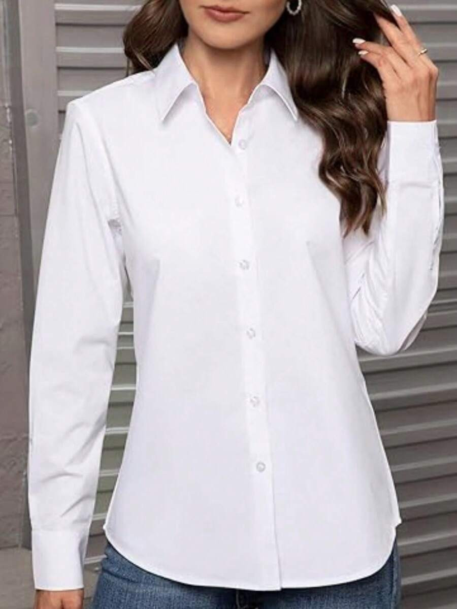 Women's Button Down Shirts Classic Fit Dress Shirt Work Business Casual Long Sleeve Blouse Tops | SHEIN